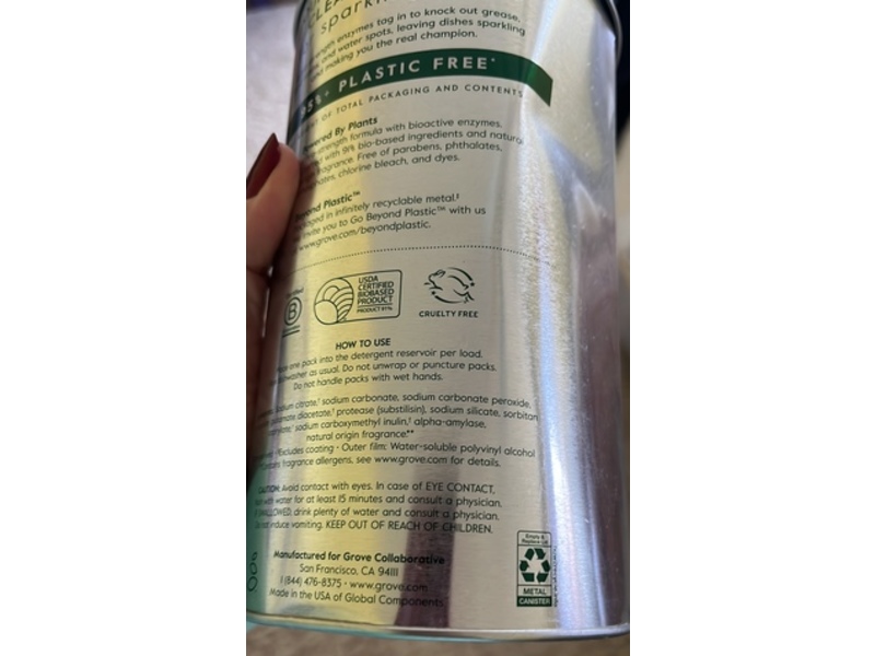 Grove Co. Pure Power Dishwasher Packs, Lemon & Eucalyptus, 15.8 oz/448 g, 30 Count