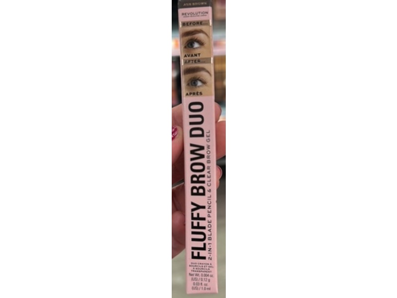 Revolution Fluffy Brow Duo 2-in-1 Blade Pencil & Clear Brow Gel, Ash Brown