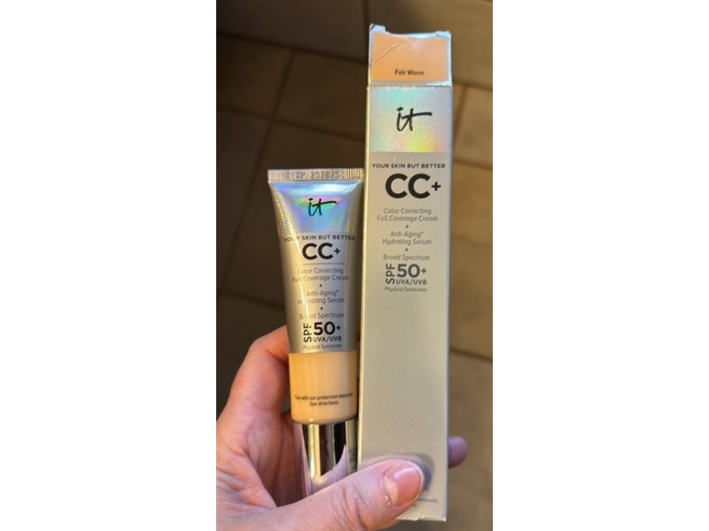 It Cosmetics CC+ Color Correcting Full Coverage Cream, Fair Warm, SPF 50+, 1.08 fl oz/32 mL