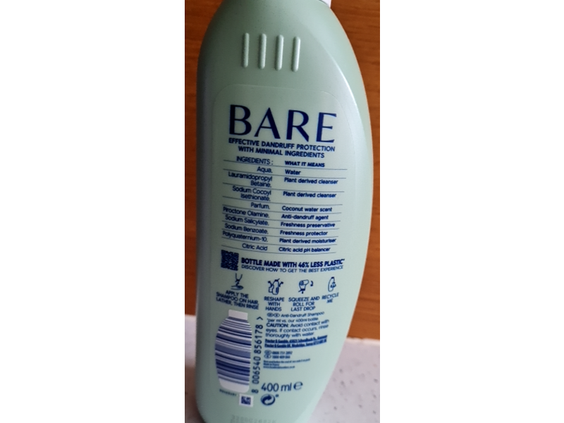 Head & Shoulders Bare Anti-Dandruff Shampoo, Pure Clean, 400 mL, Pack Of 2