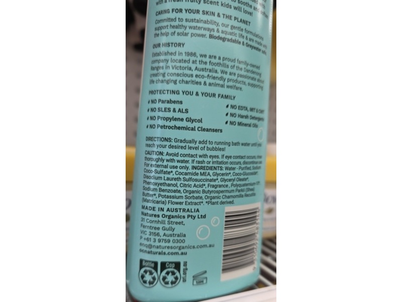 OC Naturals Kids Gentle Bubble Bath, Tutti Fruity, Chamomile & Shea Butter, 13.5 fl oz/400 mL
