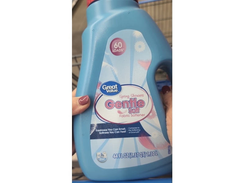 Great Value Gentle Soft Fabric Softener, Spring Shower, 60 Loads, 44 fl oz/1.30 L