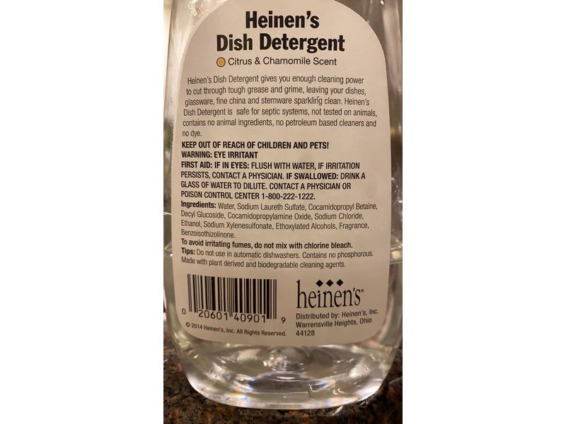 Heinen's Dish Detergent, Citrus & Chamomile, 25 fl oz/739 mL