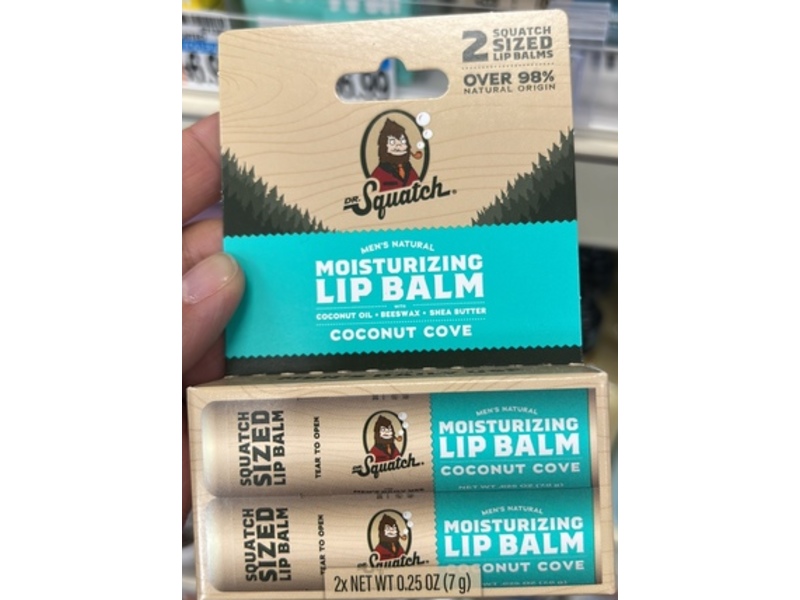 Dr Squatch Men's Natural Moisturizing Lip Balm, Coconut Cove, 0.25 oz/7 g, Pack Of 2