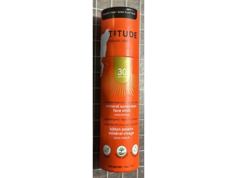 Attitude Mineral Face Sunscreen Stick, Unscented, SPF 30, 1 oz/30 g