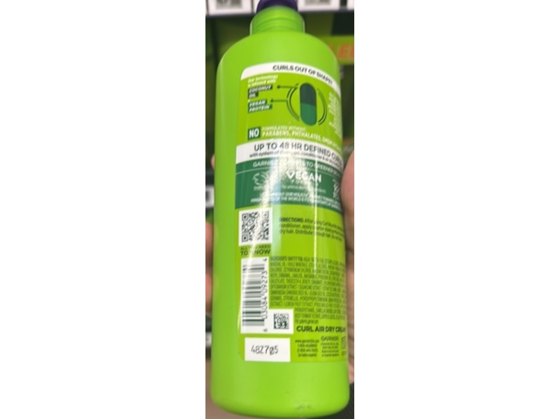 Garnier Fructis Curl Nourish Air Dry Cream Defining Butter, Vegan Protein + Coconut Oil, 17 fl oz/500 mL