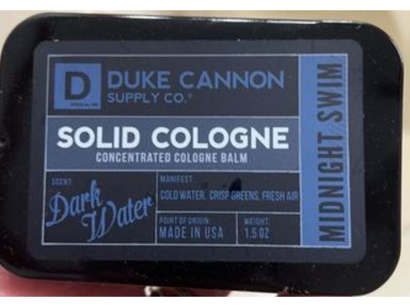 Duke Cannon Supply Co. Solid Cologne Concentrated Cologne Balm, Midnight Swim, Dark Water, 1.5 oz