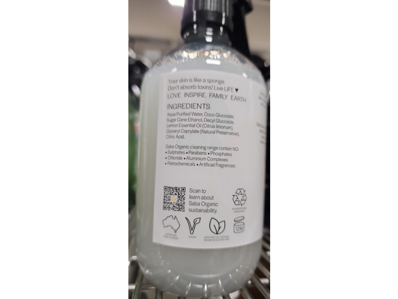 Saba Organic Multi-Purpose Cleanser, Lemon Blast, 16.90 fl oz/500 mL