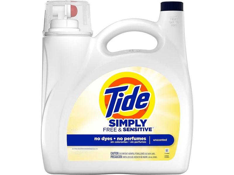 Tide Simply Free & Sensitive, Unscented, 182 fl oz/5.38 L, 138 Loads