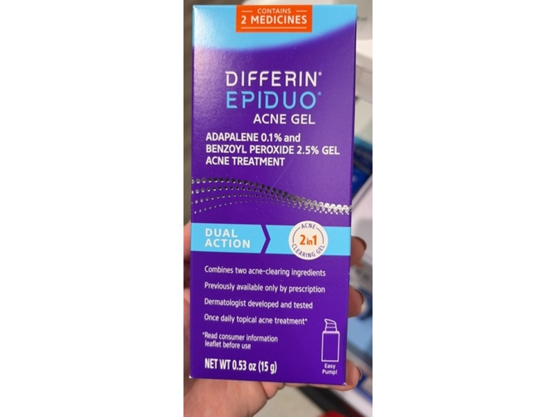 Differin Epiduo Acne Gel, Adapalene 0.1% & Benzoyl Peroxide 2.5%, 0.53 oz/15 g