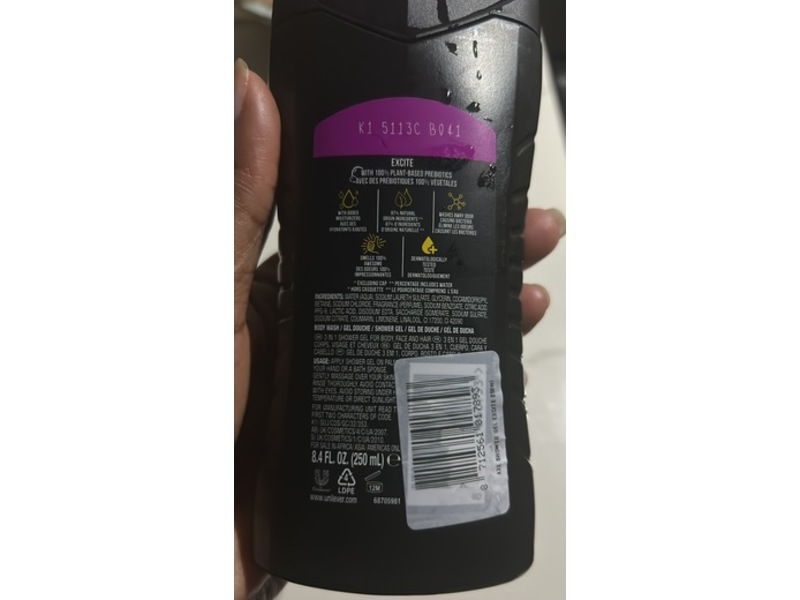AXE Excite 3 In 1 Body, Face & Hair Wash, Crisp Coconut & Black Pepper Scent, 8.4 fl oz/250 mL