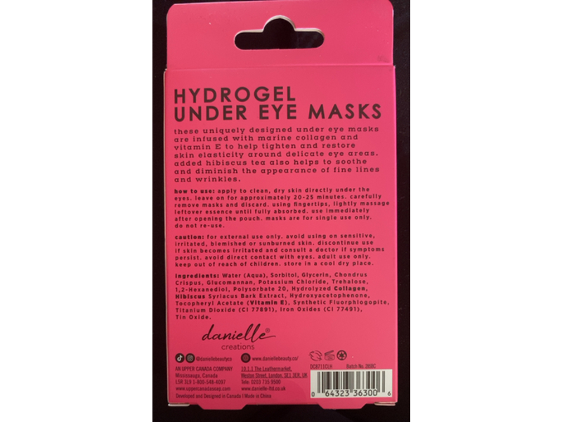Danielle Creations Firm + Depuff Hydrogel Under Eye Masks, Marine Collagen, 0.1 oz/2.7 g, 6 Pairs