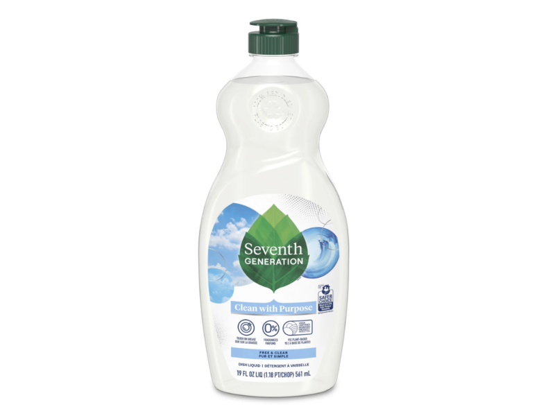 Seventh Generation Dish Liquid, Free & Clear, 19 fl oz/561 mL, Pack Of 6