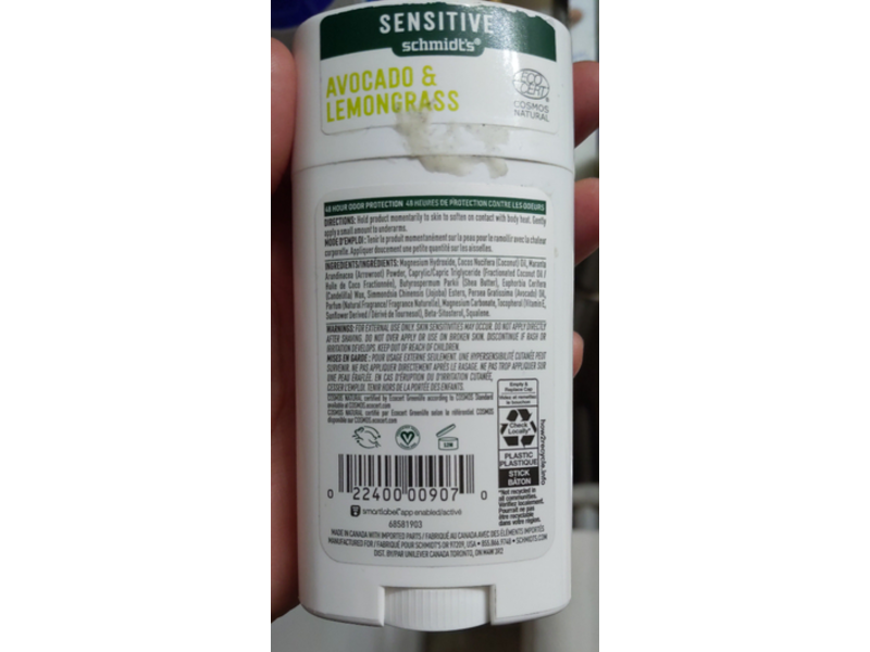 Schmidt's Natural Deodorant, Avocado & Lemongrass, 2.65 oz/75 g