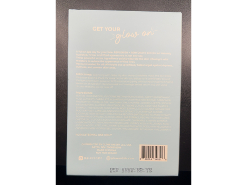 Glow On 5th Beauty Replenish + Rehydrate Sheet Mask, 6 Count
