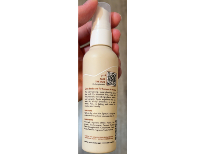 Curie Deodorant & Body Spray, Warm Vanilla, 3 oz/85 g