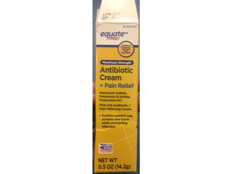 Equate Antibiotic Cream + Pain Relief, Maximum Strength, 0.5 oz/14.2 g