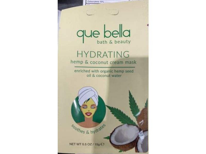 Que Bella Hydrating Hemp & Coconut Cream Mask, Soothes & Hydrates, 0.5 oz/15 g