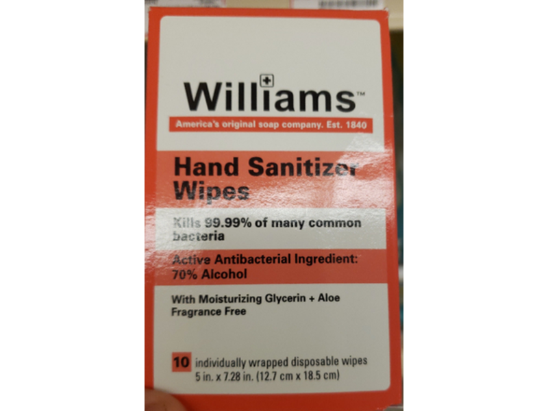 Williams Hand Sanitizer Wipes, 10 Count