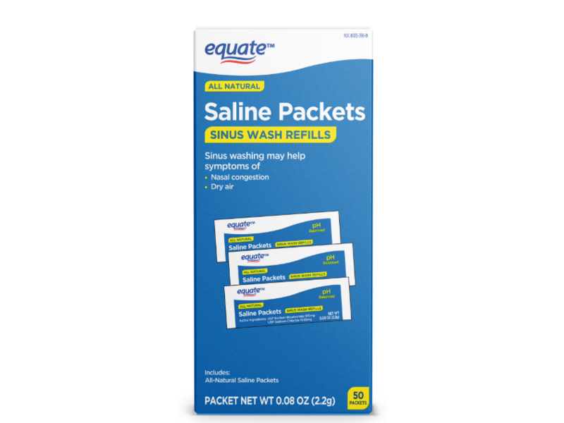 Equate All Natural Saline Packets Sinus Wash Refills, 0.08 oz/2.2 g, 50 Count