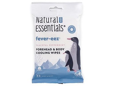 Natural Essentials Fever-eez Forehead & Body Cooling Wipes, Peaceful + Peppermint, 32 Count, Pack Of 12