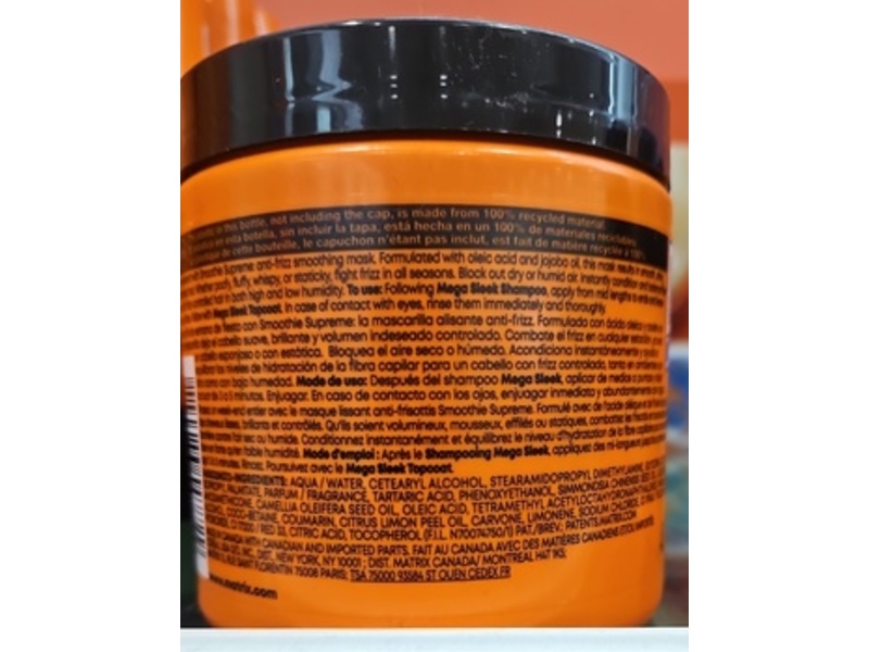 Matrix Mega Sleek Smoothie Supreme Smoothing Mask, Anti-Frizz, 16.9 fl oz/500 mL