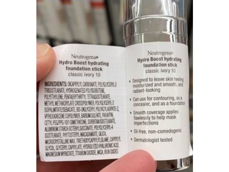 Neutrogena Hydro Boost Hydrating Foundation Stick, Classic Ivory 10, 0.29 oz