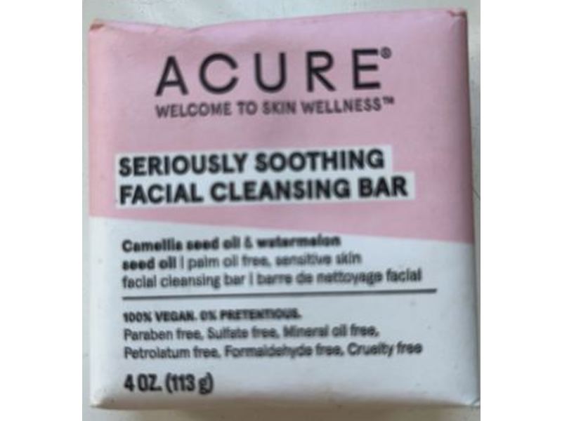 Acure Seriously Soothing Facial Cleansing Bar, Camellia Seed Oil & Watermelon, 4 oz/113 g
