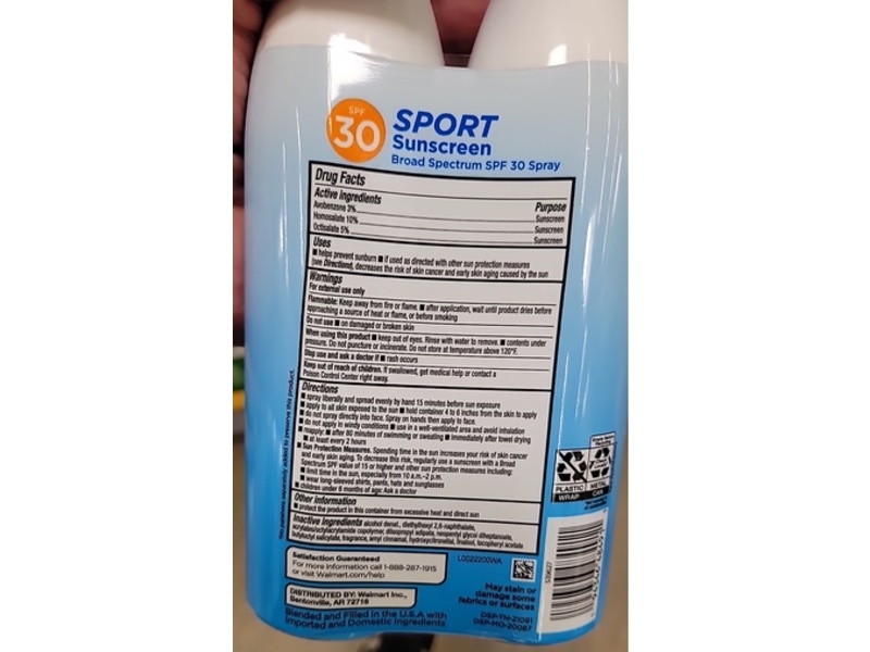 Equate Broad Spectrum Sport Sunscreen Spray, SPF 30, 5.5 oz/156 g, Pack of 2