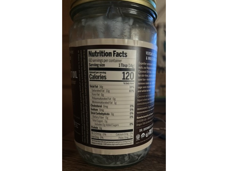 Dr. Bronner's Whole Kernel Vrigin Coconut Oil, 30 fl oz/887 mL