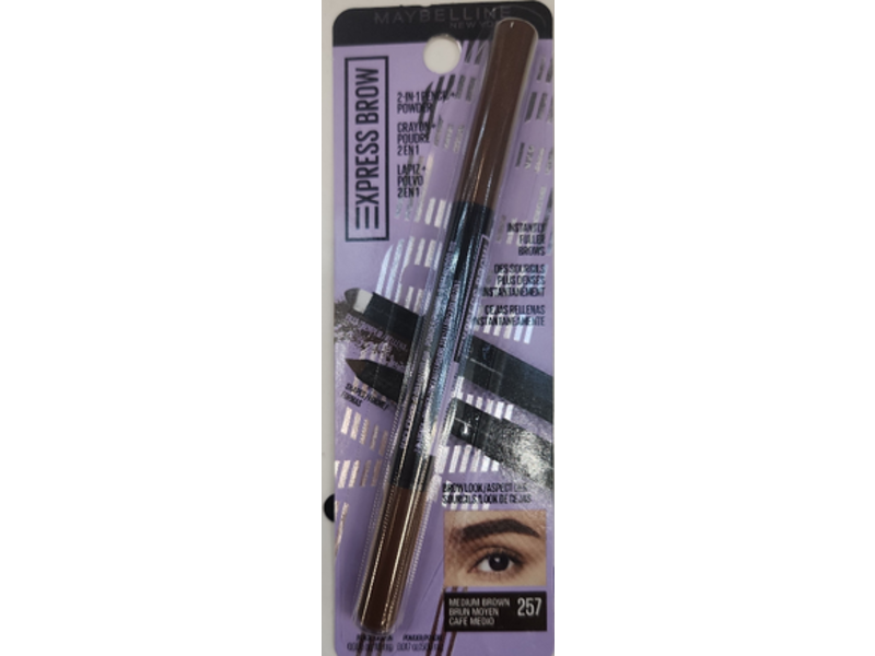 Maybelline Express Brow 2 In 1 Penci , 257 Medium Brown, 0.02 oz