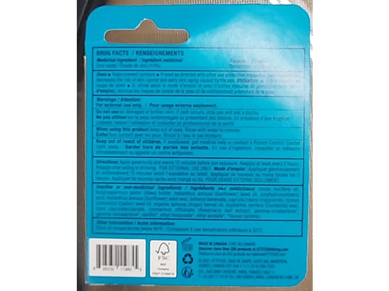 Attitude Lip Balm, Coconut, SPF 15, 0.3 oz/0.5 g