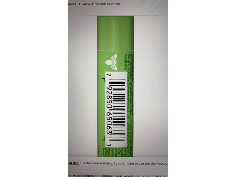 Burt's Bees After Sun Soother Lip Balm, Soothing Aloe, 0.15 oz/4.25 g