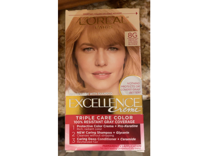 L'oreal Paris Excellence Creme Permanent Triple Care Hair Color, 8G Medium Golden Blonde, 1 Application