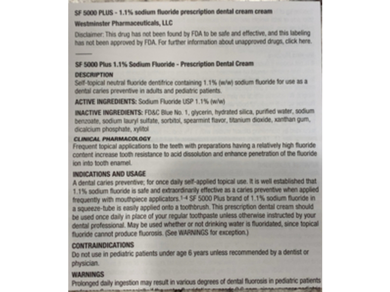 Sodium Fluoride 5000 Plus, 1.1%, 1.8 oz/51 g, Westminster (Rx)