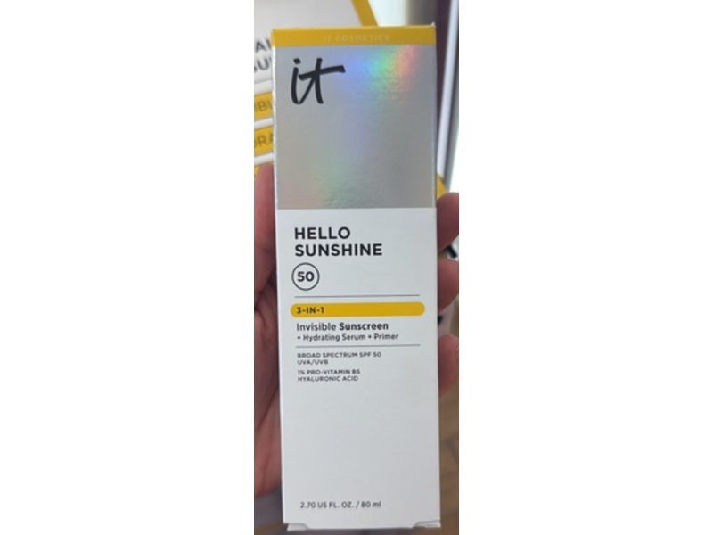 IT Cosmetics Hello Sunshine 3-In-1 Invisible Sunscreen, SPF 50, 2.70 fl oz/80 mL