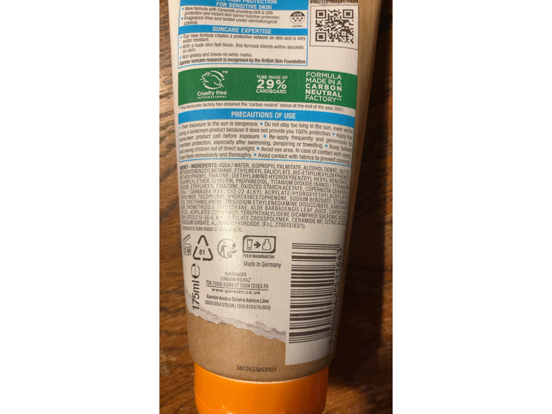 Garnier Ambre Solaire Sensitive Advanced Protection Lotion, SPF 50+, 175 mL