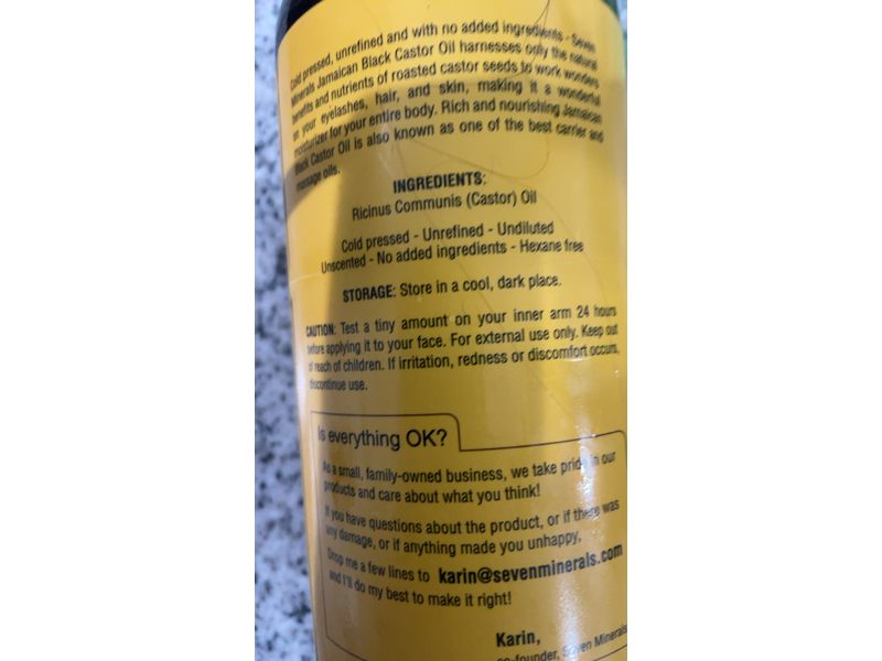 Seven Minerals Jamaican Black Cold Pressed & Unrefined Castor Oil, 32 fl oz/950 mL