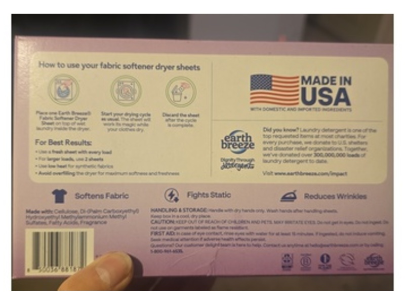 Earth Breeze Fabric Softener Dryer Sheets, Lavender, 120 Counts, Pack Of 2