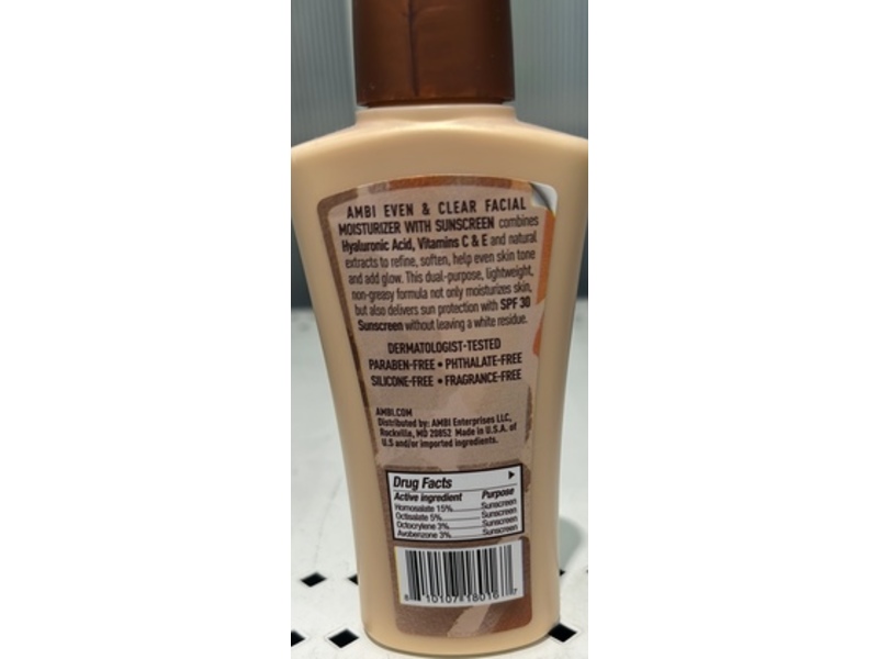 Ambi Even & Clear Facial Moisturizer Sunscreen, SPF 30, 3.5 fl oz/103 mL