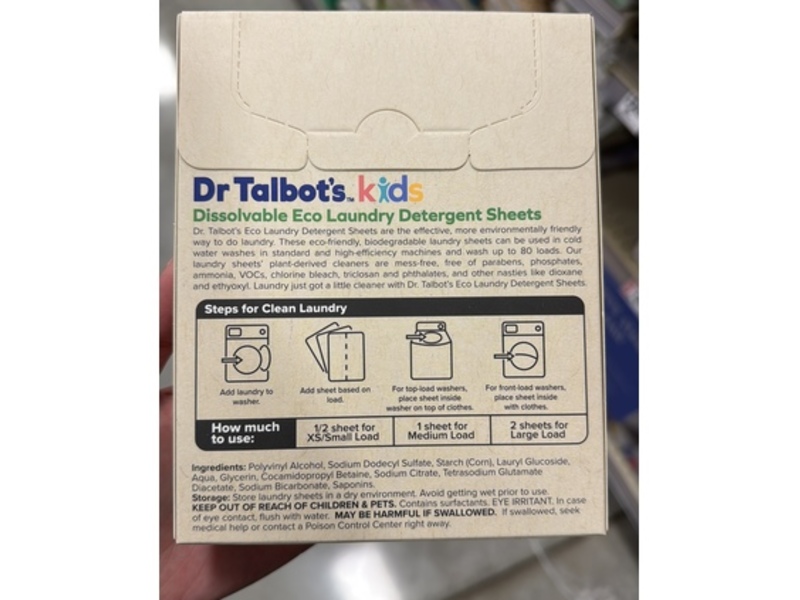 Dr. Talbot's Kids Dissolvable Eco Laundry Detergent Sheets, Fresh Scent, 80 Loads, 40 Sheets