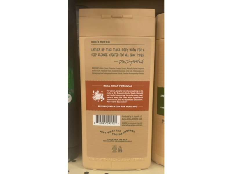Dr Squatch Men's Natural Body Wash, Wood Barrel Bourbon, 14 fl oz/414 mL