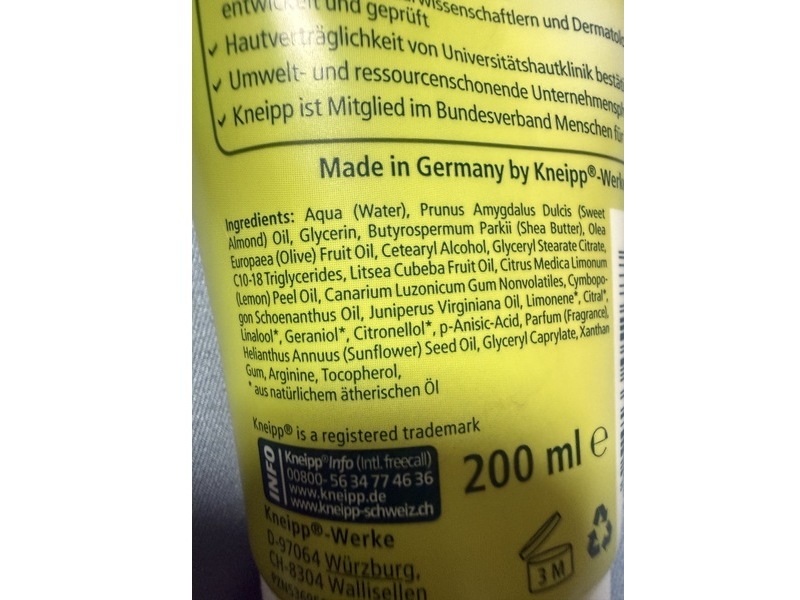 Kneipp Body Lotion, Lemongrass & Olive, 200 mL