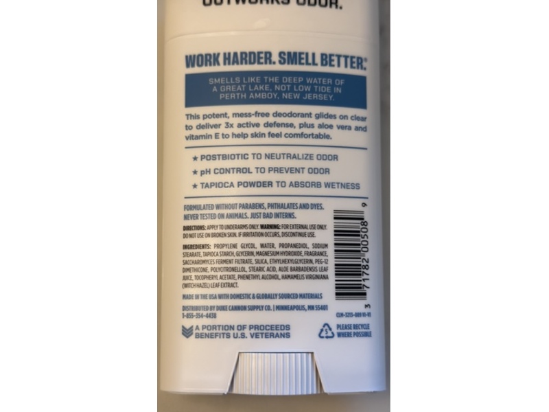 Duke Cannon Supply Co. Air Defense Active Deodorant, Superior, Fresh Water + Citrus, 3 oz/85 g