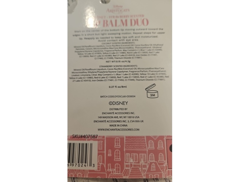 Marie The Disney Aristocats Lip Balm Duo, Coconut + Strawberry Scented, 0.27 fl oz/8 mL