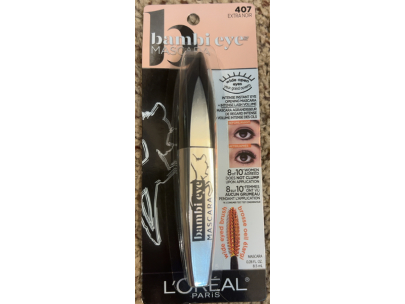 L'Oreal Paris Bambi Eye Mascara, 407 Extra Noir, 0.28 fl oz/8.5 mL