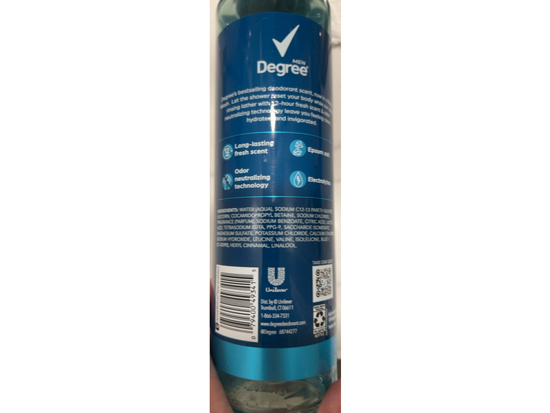 Degree Men Body Wash & Soak, Epsom Salt + Electrolytes, Cool Rush, 22 fl oz/650 mL