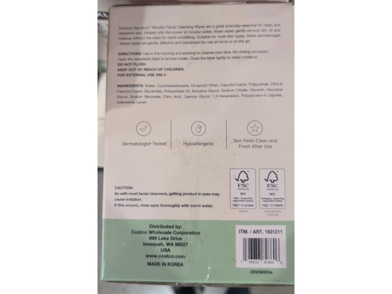 Kirkland Signature Micellar Facial Cleansing Wipes, 180 Count
