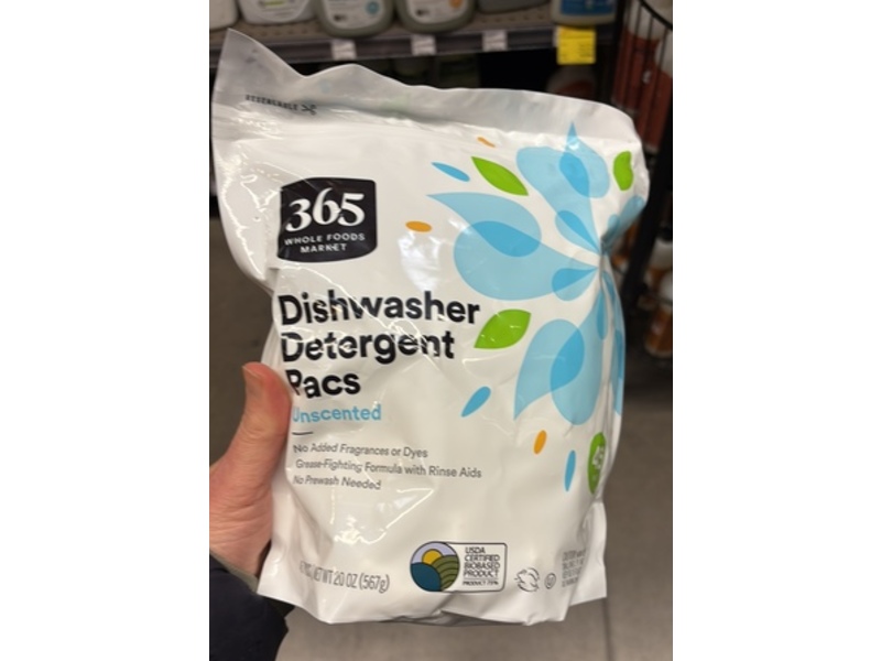 365 By Whole Foods Market Dishwasher Detergent Pacs, Unscented, 20 oz/567 g, 45 Pacs
