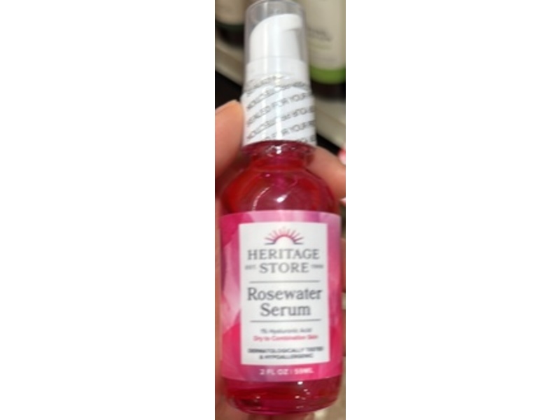 Heritage Store Rosewater Facial Serum, 1% Hyaluronic Acid, 2 fl oz/59 mL